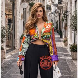 ZARA Printed V-Neck Crop Top NWT